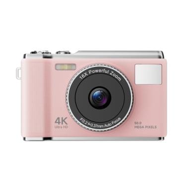 Imagem de Câmera Digital 4K para Fotografia Com Foco Automático, Câmera Vlogging Com Tela de 50 MP e 2,8 Polegadas para YouTube, Zoom Digital 16X, Flash e Câmera Compacta Portátil (Rosa)