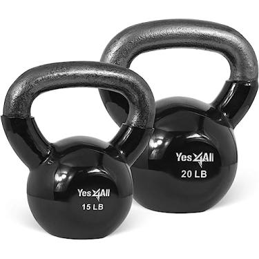 Imagem de Yes4All Combo especial: Conjuntos de peso Kettlebell revestidos de vinil – Peso disponível: 5, 10, 15, 20, 25, 13,6 kg (O - Preto 6,8-9 kg), Preto obsidiana