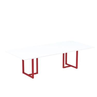 Imagem de Mesa de Reunião Retangular Tubular P25 Pandin 2,6 M Branco e Vermelho