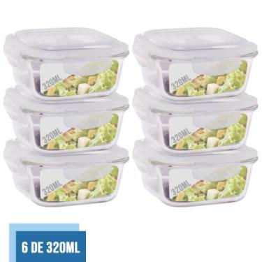 Imagem de Jogo com 6 Pote Vidro Hermético Marmita Tampa Plástico 320ml - QUALITY
