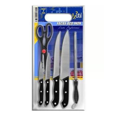 Imagem de Conjunto 7 facas inox cabo preto - 123util - MAXXIMUS