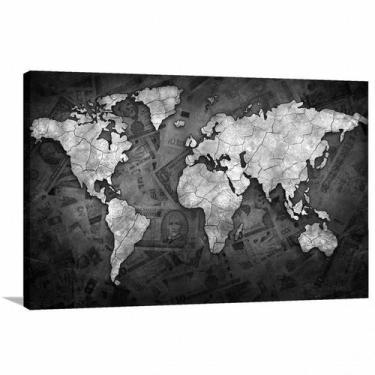 Imagem de Quadro decorativo Mapa Mundi Black - Money - Tela em Tecido - Wall Fra