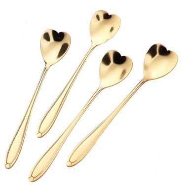 Imagem de Jogo Colher Sobremesa Café Chá Dourada Coração Inox 4pçs - Carmisini