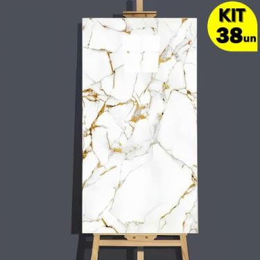 Imagem de Kit 38 Placas Adesiva Revestimento Mármore 3D Vinílico Alto Brilho 30x