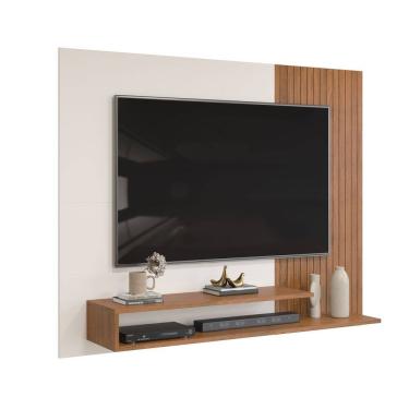 Imagem de Painel Suspenso Detalhe Frisado Sala Quarto Escritório TV Até 50 Polegadas 1 Prateleira Nando