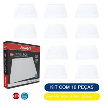 Imagem de Kit 10 Painel de Led Avant POP Sobrepor Quadrado 30x30cm Branco 24W Bi