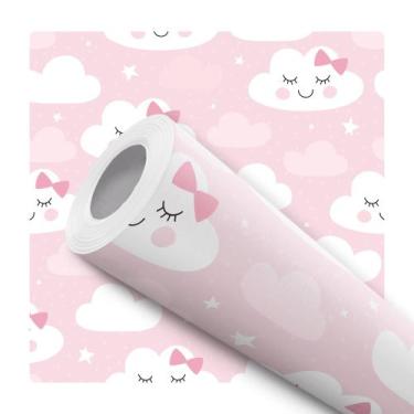 Imagem de Papel De Parede Vinílico Nuvem Feliz Rosa Infantil Quarto 12m - DELIQU