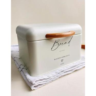 Imagem de Caixa de Pão de Metal Off White com Alça em Madeira - Jolitex, P, Cris