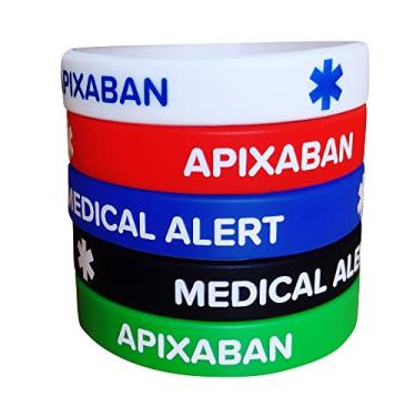 Imagem de Pulseiras de silicone Apixaban com alerta médico (pacote com 5) pulseiras tamanho adulto para homens mulheres 19,8 cm, Silicone