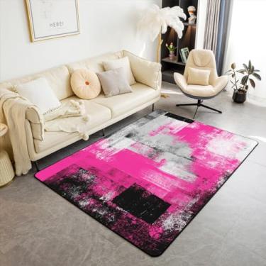 Imagem de Feelyou Tapete rosa choque cinza tapete de área para meninas 3x5 abstrato geométrico tapete de sala de estar para crianças tapete decorativo xadrez búfalo