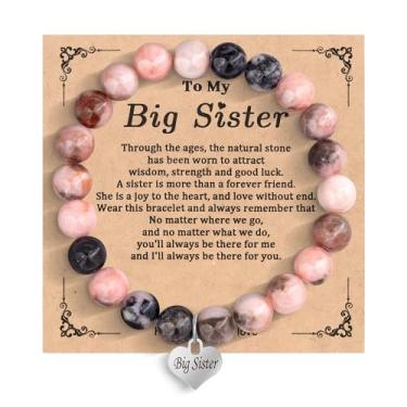 Imagem de HMOOY Pulseira feminina com contas de pedra natural, rosa, 8 mm, redonda, doce, amor, presente para mulheres, mãe, filha, avó, amiga, irmã, Adjustable, Pedra, Sem Pedra Preciosa