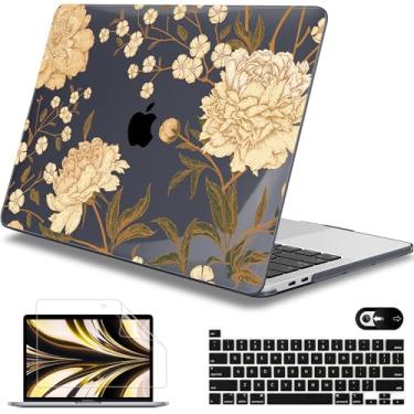 Imagem de Mektron Capa para MacBook Pro de 13 polegadas, versão 2022, 2021, 2020, A2338, M2, M1, A2289, A2251, capa rígida de plástico impresso, para MacBook Pro de 13,3 polegadas, Touch ID, Peony Flowers C186