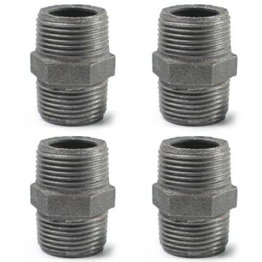 Imagem de AGUTEA Acoplador hexagonal em ferro fundido preto com rosca macho dupla rosca macho acoplador isométrico para tubulação fêmea conexões DIY para troca de tubos (pacote com 4) (3/10.2 cm)