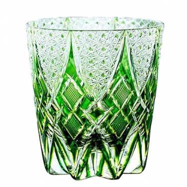 Imagem de JEKE Copo de cristal esculpido à mão estilo Edo, copo de uísque de 340 ml, copo para uísque, vodca, cerveja, copos em caixa de presente (verde)