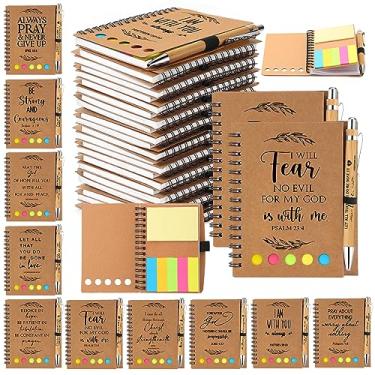 Imagem de Kosiz Conjunto de 100 peças / 50 presentes cristãos de Natal, versículo bíblico, canetas de bambu, mini caderno religioso espiral com notas adesivas, caderno motivacional para agradecimento ao colega