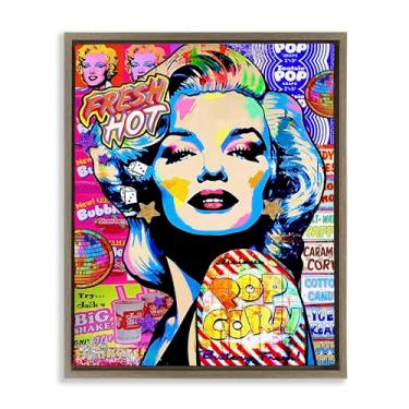 Imagem de Stupell Industries Tela flutuante emoldurada Marilyn estilo pop Groovy Design de arte de parede por Jess Stempel, moldura flutuante marrom, 64 x 78 cm