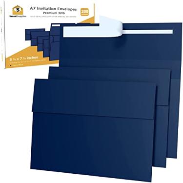 Imagem de Envelopes para convites – para cartões de 5 x 7 – A7 – (14 x 19 cm) – Perfeito para casamentos, formaturas, quaisquer cartões – 120 GSM – 11 kg/20 lb Texto – Descasque, Pressione e Sele Selo – Aba Quadrada, Azul marinho, 55