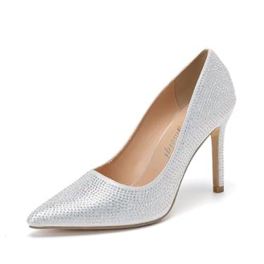Imagem de Yihongmeiqi Sapatos femininos prateados de salto alto plataforma com strass pontiagudo salto alto sapatos de banquete, Prata, 37