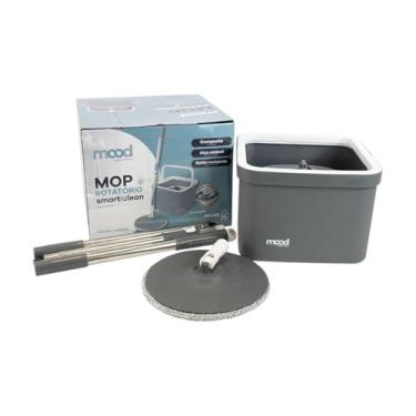 Imagem de Mop Rotatório com Balde Compacto Quadrado, 10 Litros, Cabo Inox Ajustável, Esfregão de Microfibra 360°, Cinza, MOOD