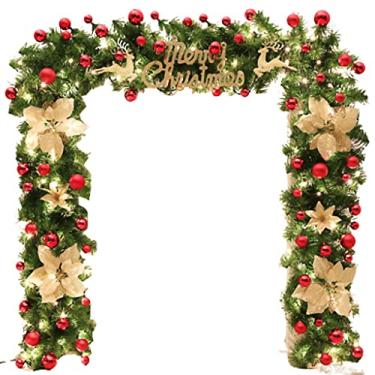 Imagem de Belas Guirlanda de Natal de vime de 220 cabeças pré-iluminado artificial beleza outono guirlanda para porta da frente operada por bateria interior ao ar livre guirlanda diverso