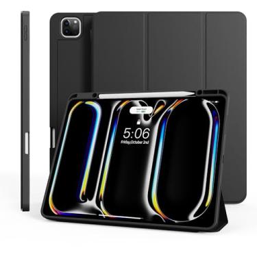 Imagem de KenKe Capa para iPad Pro de 12,9 polegadas 2024 (7ª geração) com suporte para lápis, capa protetora com suporte de três dobras, capa traseira de TPU à prova de choque, carregamento de lápis,