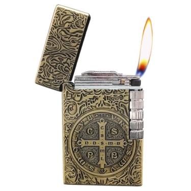 Imagem de Isqueiro Constantine, Isqueiro de trincheira de roda lateral exclusivo, acendedor de fogo macio de butano recarregável para homens pai marido colecionar presente (butano não incluído) (Bronze)