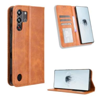 Imagem de Kukoufey Capa protetora compatível com ZTE Nubia Red Magic 10 Pro, capa carteira de couro flip compatível com ZTE Nubia Red Magic 10 Pro+ capa marrom