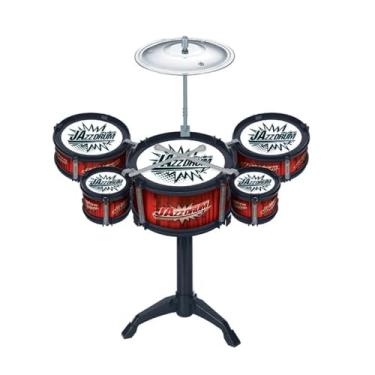 Imagem de Genérico Mini Bateria Infantil com 8 Peças, Prato, Tambor e Baquetas, para Brincar e Desenvolver Coordenação Musical