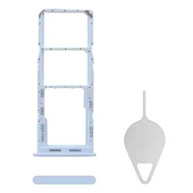 Imagem de BESJMYT Substituição da bandeja do cartão SIM para Samsung Galaxy A13 (versão SIM único) Adaptador de suporte de slot de bandeja de cartão azul com ejetor de agulha para A13 SM-A135U SM-A135U1