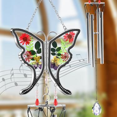 Imagem de Presente de borboleta da mamãe, caixas coloridas, apanhadores de sol, vitrais, apanhador de sol, mãe com asas de flor prensadas integradas em vidro com acabamento de metal, berloque de coração da mamãe – Presentes para a mamãe para aniversários, Natal