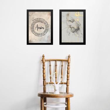 Imagem de Kit 2 Quadros Oração Pai Nosso - Jesus Mármore 24x18cm - com vidro - Q