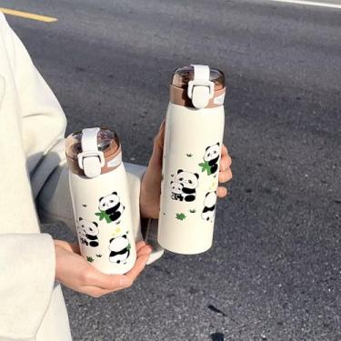 Imagem de Garrafa térmica escolar Marrom Com canudo den silicone para Bebidas quentes e frias