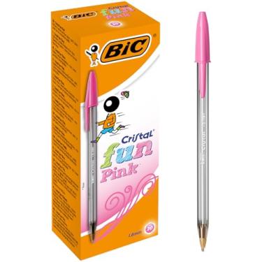 Imagem de Bic Canetas esferográficas Cristal divertidas, canetas de escrita à prova de manchas de tinta rosa e ponta larga (1,6 mm), pacote com 20