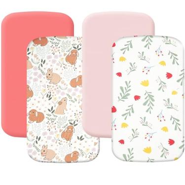 Imagem de Pacote com 4 lençóis de berço (50,8 cm x 83,8 cm), compatível com berços Angelbliss, YADAQE, Maxi-COSI Iora/Swift, Pamobabe, BIERUM e Papablic, macio e amigo da pele, coelho rosa