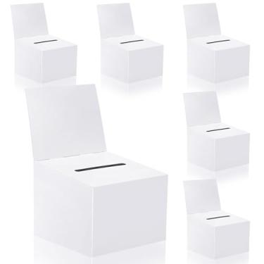 Imagem de 6 caixas de sorteio para arrecadação de fundos, caixa de papelão de 15 x 11 x 11 cm com compartimento para bilhete e caixa de doação de cabeçalho removível caixa de caridade para coletar concurso de