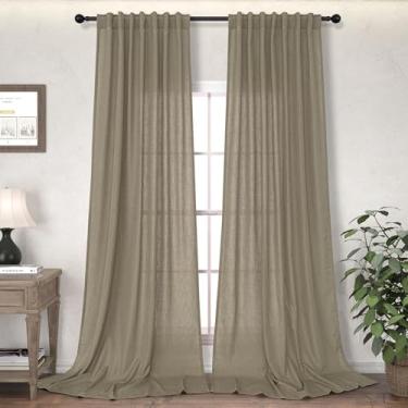 Imagem de Cortinas de linho cinza-escuro aba traseira 213 cm de comprimento 2 painéis para sala de estar quarto semitransparente rústica casa de fazenda cortina de janela com filtro de luz de serapilheira