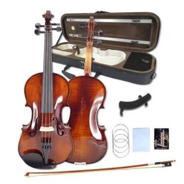 Imagem de WUQIMUSC Conjunto completo de violino 4/4 para iniciantes, adultos, estudantes, violino de madeira maciça de bordo abeto envelhecido, acessórios de ébano com estojo rígido, descanso de ombro, arco,