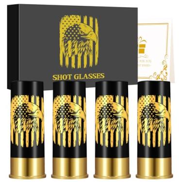 Imagem de Conjunto de 4 copos de bala de plástico com bandeira de águia com caixa de presente para festa de casamento de aniversário, presente de Natal para homens e mulheres, patriota, copos pequenos 12G para