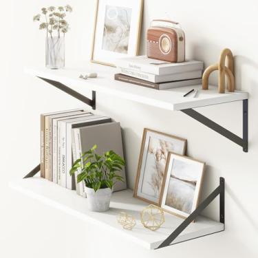 Imagem de Prateleiras flutuantes profundas de 25 cm, prateleiras flutuantes brancas de 76 cm de comprimento, prateleiras de parede de madeira rústica 76 cm L x 25 cm D, prateleira flutuante profunda com suporte