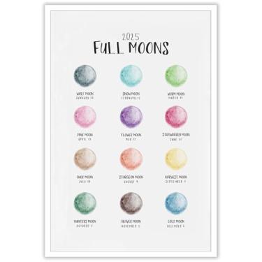 Imagem de Viokalt Arte de parede da lua moderna calendário de lua 2025 pôsteres engraçados lua cheia astronomia lua amante quarto impressão estética pintura para casa quarto dormitório decoração de parede 30,5