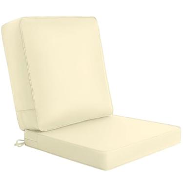 Imagem de Conjunto de almofadas para cadeira ao ar livre 61 x 61 cm, à prova d'água e resistente ao desbotamento, almofadas traseiras espessas de 16,5 cm, enchimento misto esponja de alta densidade 70D e