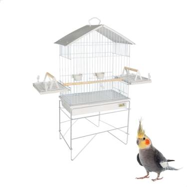 Imagem de Gaiola Calopsita Teto Plástico + Suporte Jelplast (Branco)