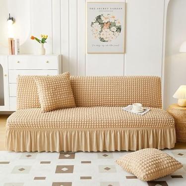 Imagem de Capa de futon sem braços com saia de babados, sofá-cama futon altamente elástica(Yellow,Large (190-220cm))