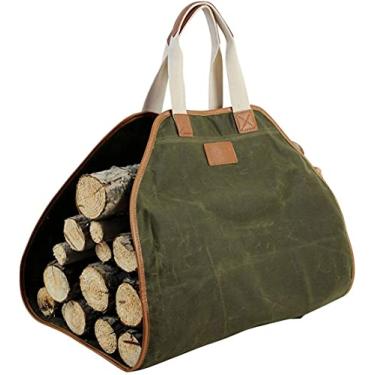 Imagem de Bolsa de lona para transporte, bolsa de madeira durável encerada, acessórios para fogão, suporte de lenha extragrande com alças para acampamento, melhores presentes
