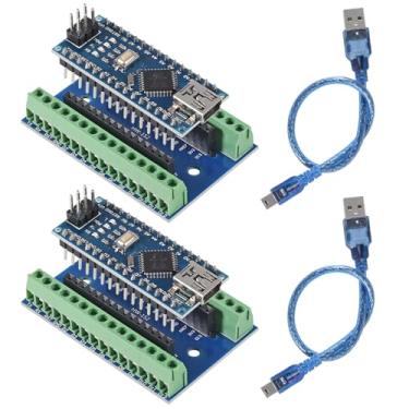 Imagem de 2 conjuntos mini para Nano V3.0 ATmega328P micro módulo de placa controladora com cabo USB e para placa de expansão IO Shield Board Nano V3.0 para Arduino