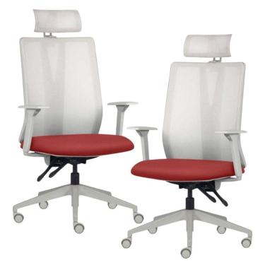 Imagem de Kit 2 Cadeiras Escritório Giratória Presidente Flow F02 Base Cinza Sintético Vermelho - Lyam Decor