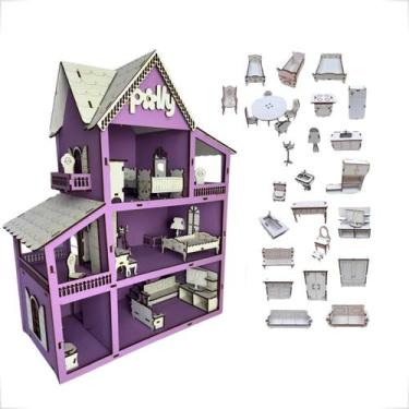 Imagem de Casinha de Boneca Infantil 57X45cm Madeira MDF - 30 Mini Moveis - Grup