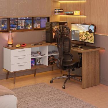 Imagem de Escrivaninha Em L Mesa Para Computador Gamer 3 Gavetas Lisboa Madesa, 
