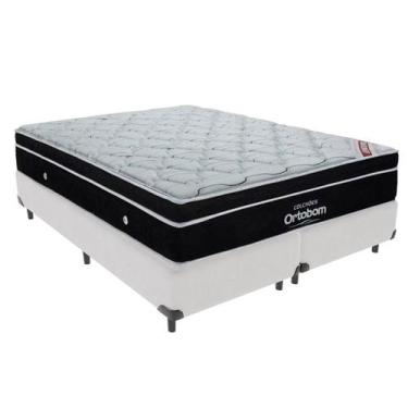Imagem de Cama Box King Branco + Colchão Elegant Molas Ensacadas Ortobom