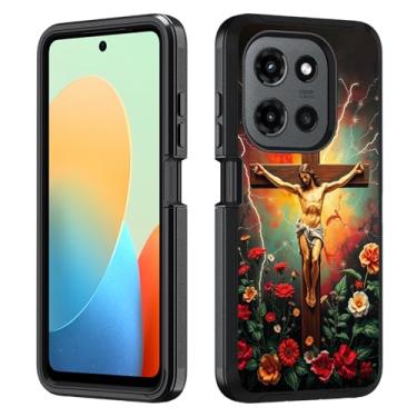 Imagem de BWOOLL Capa para Motorola Moto G 5G 2025 / Moto G Play 5G 2025, PC rígido híbrido 3 em 1 resistente e capa de proteção contra quedas de silicone macio à prova de choque, cruz cristã Jesus